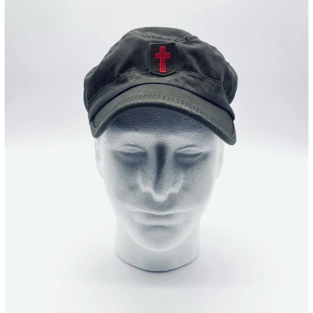 Military Style Cap Olive Green With Embroidered Red Cross Adjustable